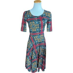 Womens Lularoe Nicole Tribal Aztec Southwestern Print Fit & Flare Dress -  Sz S